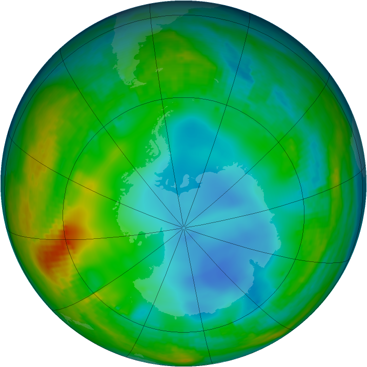 Antarctic ozone map for 04 July 2001